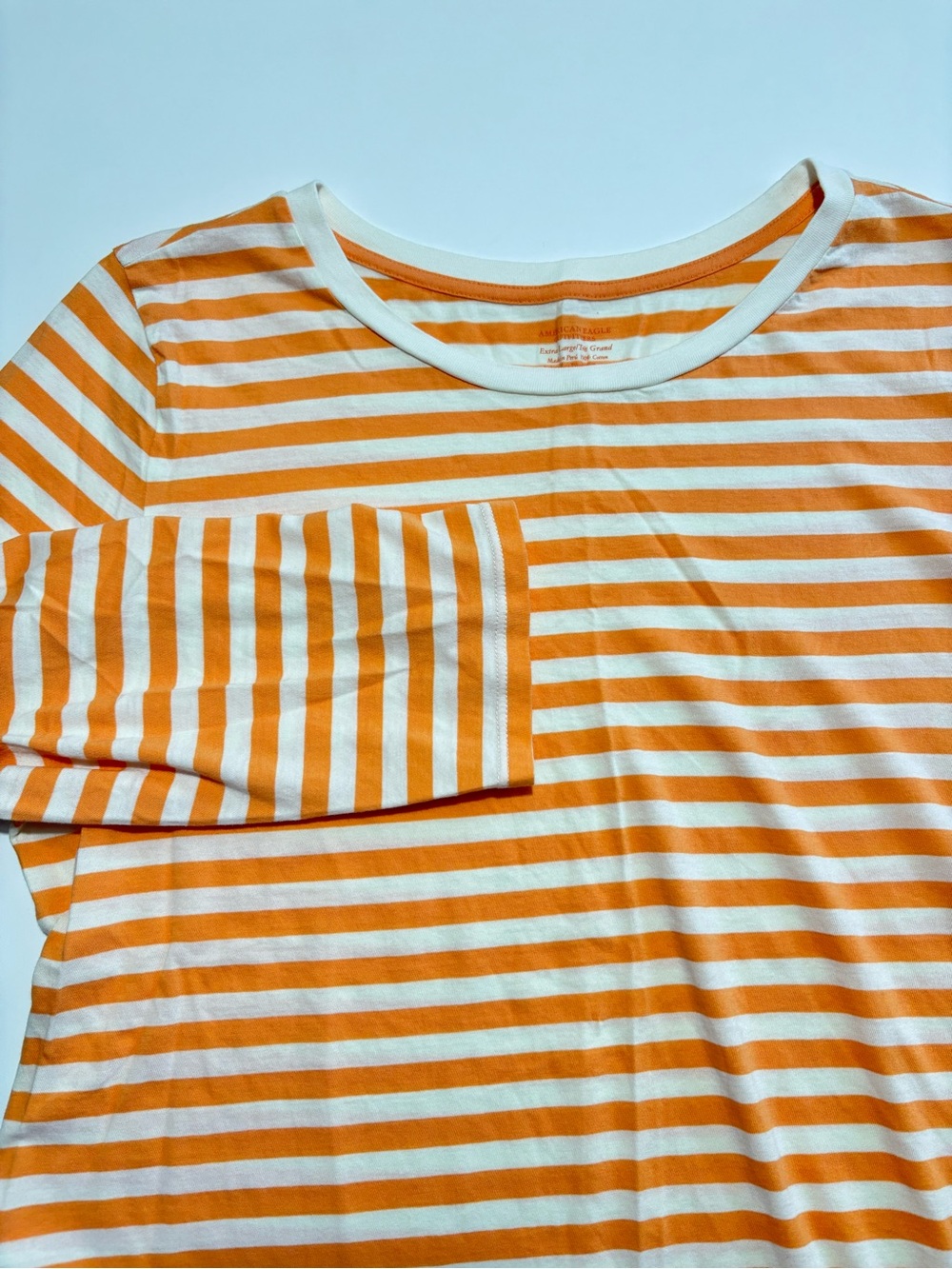 American Eagle Orange & White Striped Super Soft Long Sleeve Cotton Tee